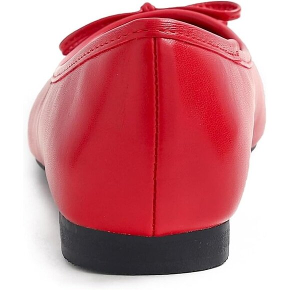 Feversole Women's Red Plain Toe Cap Synthetic Square Toe Slip On Ballet Flats - Picture 5 of 5